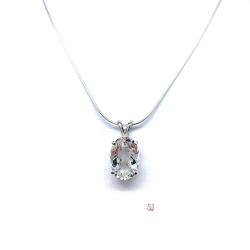 White Topaz Oval Pendant Sterling Silver Necklace Natural