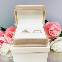 Double Ring Gift Presentation Box - Engagement and Wedding Ring Presentation Box - Shimmer champagne color - Includes ivory color outer box