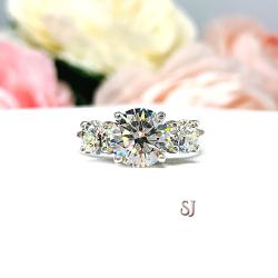 Round Near Colorless CZ Three Stone Engagement Ring