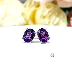Natural African Amethyst Oval Stud Earrings February Birthstone