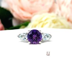 Natural Round Amethyst Aquamarine Pear Ring SIZE 6.75 FINAL SALE
