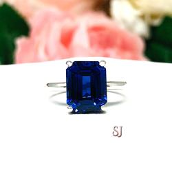 Lab Blue Sapphire 10x8mm Emerald Cut Ring
