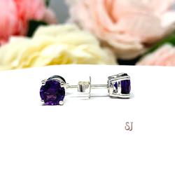 Round Natural African Amethyst February Birthstone Stud Earrings