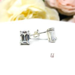 Emerald Cut Cubic Zirconia Stud Earrings