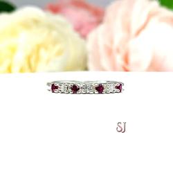 Lab Ruby Cubic Zirconia 2mm Round Stacking Wedding Band