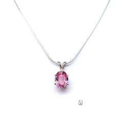 Lab Padparadscha Oval Pink Sapphire Pendant Sterling Silver Necklace Six Prong 10x8mm