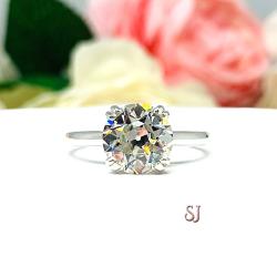 Old European Cut 9mm CZ Split Prong Engagement Ring Near Colorless CZ
