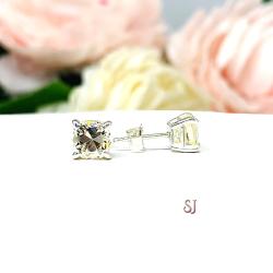 Old Mine Cut Light Yellow CZ Stud Earrings