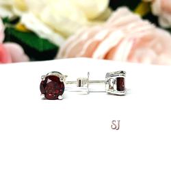 Round Natural Mozambique Garnet Stud Earrings January Birthstone