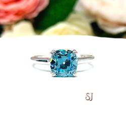 Old Mine Cut 7.5mm Swiss Blue Cubic Zirconia Ring