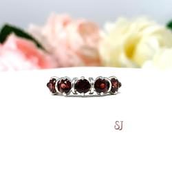 Natural Mozambique Red Garnet 4mm Round January Birthstone Five Stone Ring