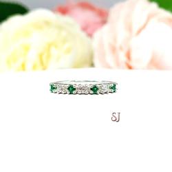 Lab Emerald Cubic Zirconia 2mm Round Stacking Wedding Band