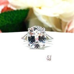 Lab White Sapphire Oval Sterling Silver Ring