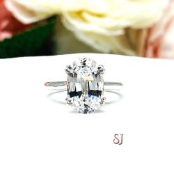 Lab White Sapphire Elongated Oval Engagement Ring 12x8mm 4.5 Carats