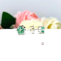 Seafoam Green Lab Spinel Stud Earrings Sterling Silver 6mm Round 6 Prong