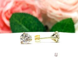 14k Yellow Gold Moissanite Martini Stud Earrings – Round brilliant DEF VVS lab stones – Five size options