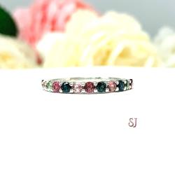 Natural Tourmaline Round Sterling Silver Band - 2.5mm (.84 cts total) round gemstones - Alternative wedding band