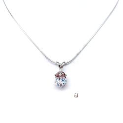 Lab White Sapphire Oval Pendant Sterling Silver Necklace Six Prong