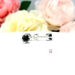Round Black Moissanite 6 Prong Stud Earrings - Authentic moissanites - Sterling silver settings