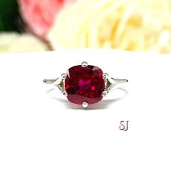 Lab Ruby 8mm Cushion Ring