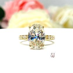 Oval 12x8mm Near Colorless Cubic Zirconia Pave Engagement 10k Yellow Gold Ring SIZE 6