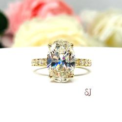Oval 12x8mm Near Colorless Cubic Zirconia Pave Engagement 10k Yellow Gold Ring SIZE 6 FINAL SALE