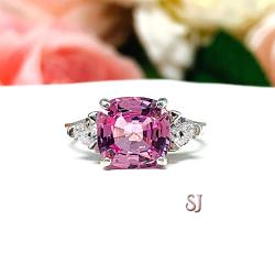 Lab Pink Sapphire Cushion CZ Trillions Ring