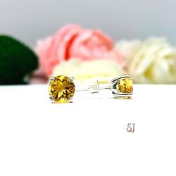 Round Genuine 7mm Golden Citrine Stud Earrings