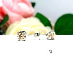 Round Light Champagne Cubic Zirconia Stud Earrings