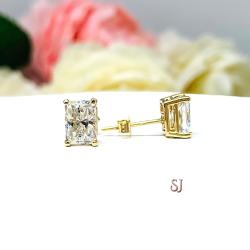 Radiant Moissanite 14k Yellow Gold Stud Earrings 7x5mm 2 Carats Total Authentic FINAL SALE
