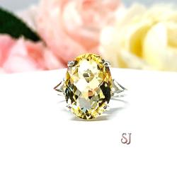 Genuine Oval 16x12mm Golden Citrine Sterling Silver Statement Ring Size 8