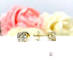 Light Champagne Moissanite 14k Yellow Gold Round Stud Earrings 6mm Screw Back CLEARANCE
