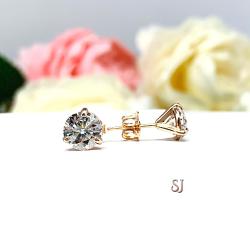 Moissanite Martini 14k Rose Gold Stud Earrings - Round authentic moissanites - Solid gold settings -  FREE 3RD DAY UPS
