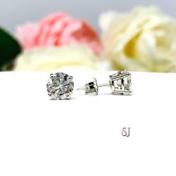 Moissanite Basket 14k Gold Stud Earrings -  Round authentic moissanites - Solid gold settings - FREE 3RD DAY UPS