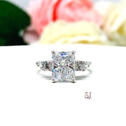 Radiant CZ Sterling Silver Engagement Ring Round Accents