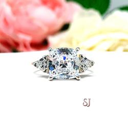 Cushion Trillion CZ 3 Stone Engagement Ring