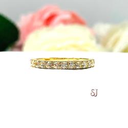 Half Eternity Near Colorless Cubic Zirconia 10k Yellow Gold Wedding Band Size 6 FINAL SALE