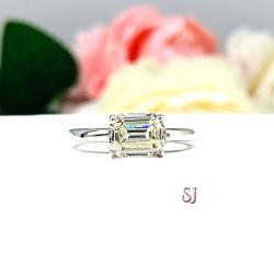 Elongated Asscher CZ East West Horizontal 8x6mm Engagement Ring Size 6