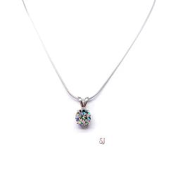 Round Brilliant CZ Pendant Sterling Silver Necklace Near Colorless Cubic Zirconia Lotus Flower Design