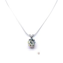 Old European Cut CZ Pendant Sterling Silver Necklace Round Near Colorless Lotus Flower