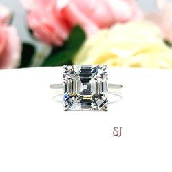 Asscher Near Colorless 10mm CZ Engagement Ring SIZES 6 and 8