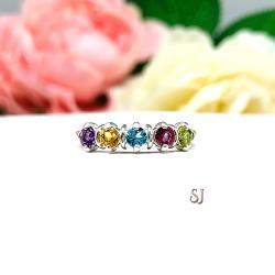 Spring Colors 3mm Round Natural Gemstone Five Stone Ring