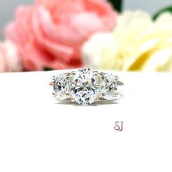 Oval CZ Three Stone Engagement Ring