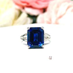Lab Blue Sapphire 11x9mm Emerald Cut Ring