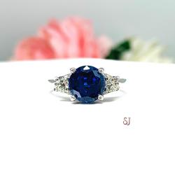 Lab Blue Sapphire 8mm Round CZ Ring Sterling Silver