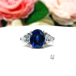 Lab Blue Sapphire Oval Trillion CZ Ring Sterling Silver
