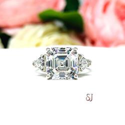Asscher CZ with Trillions Engagement Ring