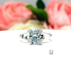 Genuine Aquamarine Solitaire Ring - 8mm round gemstone - Sterling silver double prong setting