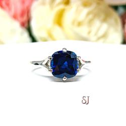Lab Blue Sapphire 8mm Cushion Ring