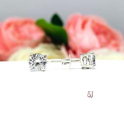 Round Brilliant Lab White Sapphire Basket Stud Earrings